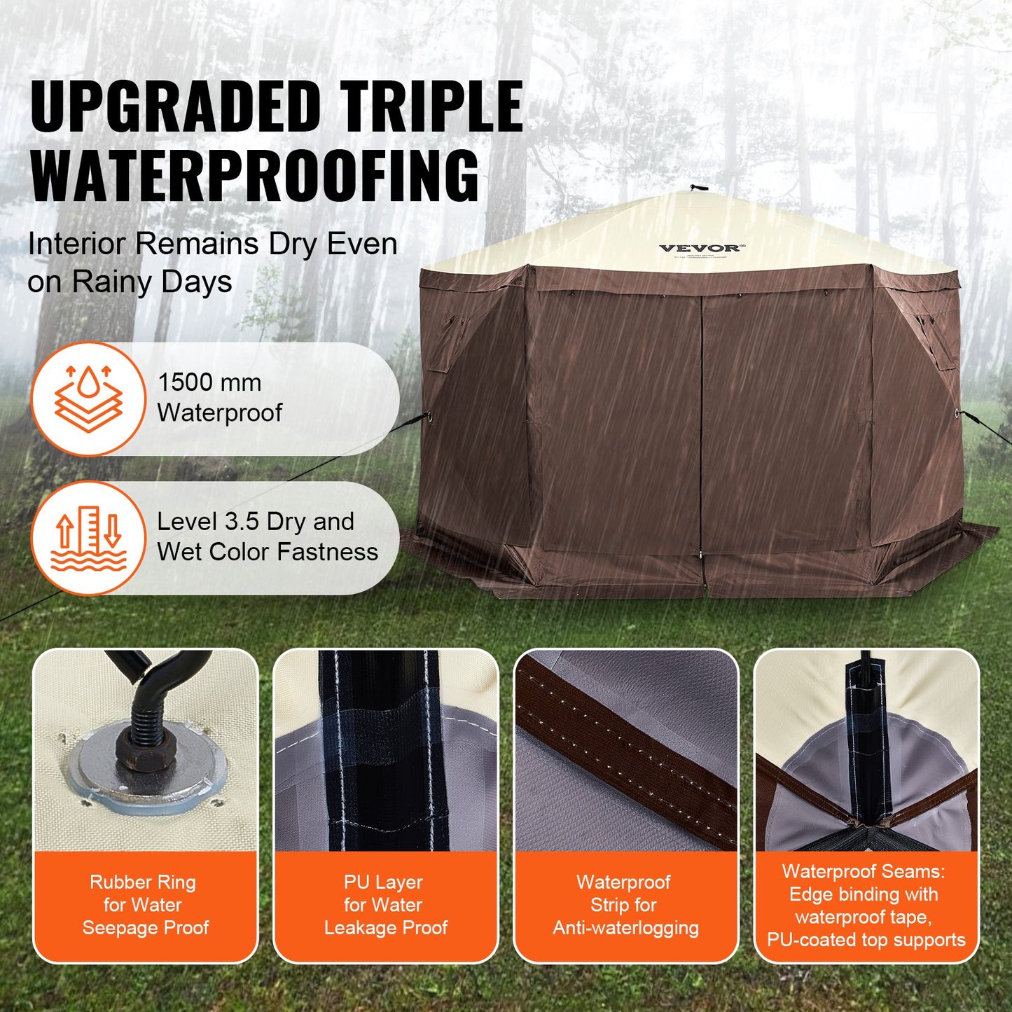 6-Sided Pop Up Gazebo Tent with Removable Privacy & Mesh Windows, 11.5x11.5FT, Brown