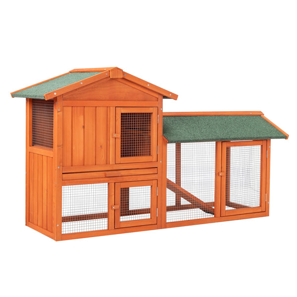 Wooden Rabbit Hutch 61 Inch Multi-Level Pet Cage with Locking Doors