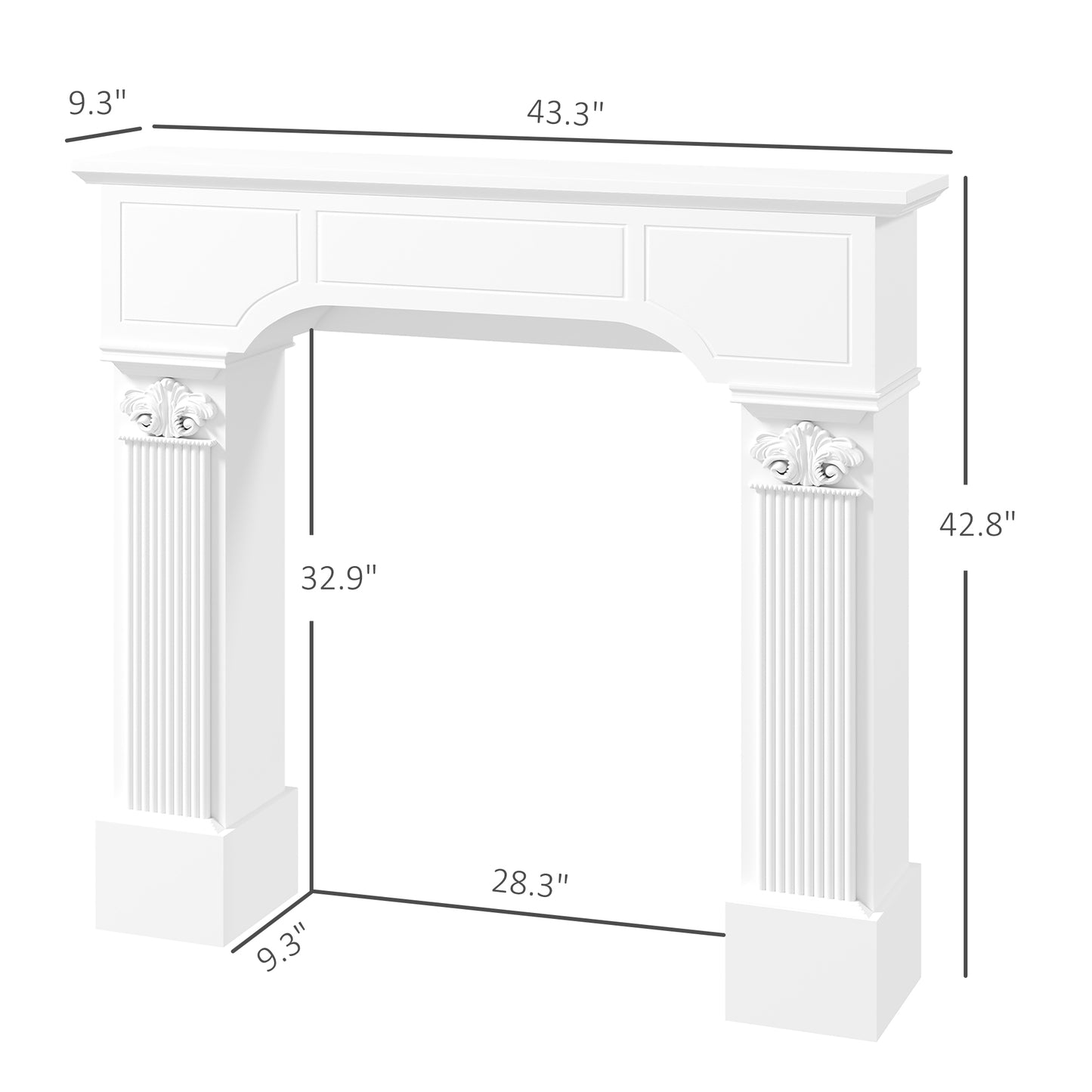 White Fireplace Mantel Surround for Electric Fireplaces - 43.3" W x 42.8" H