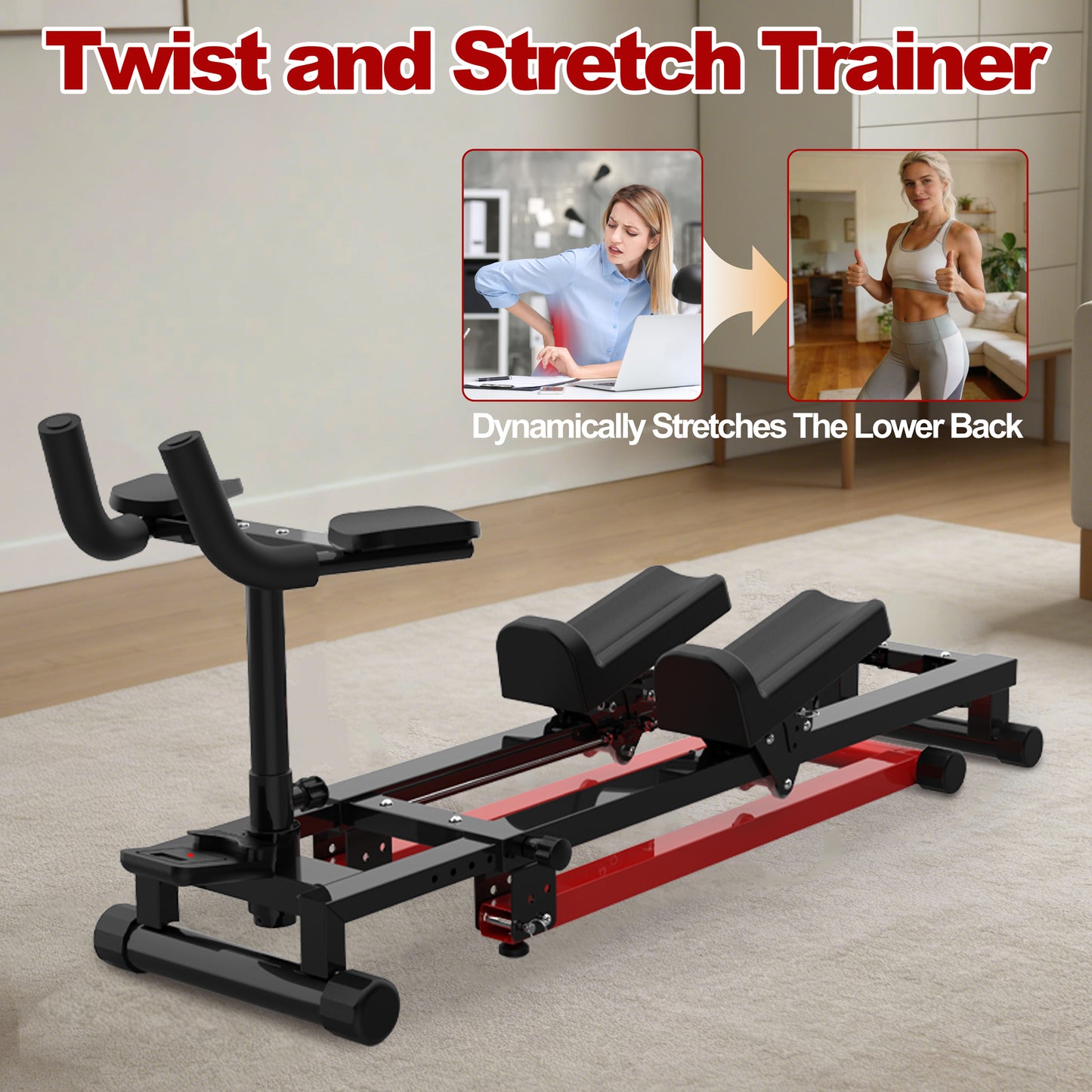 3-in-1 Adjustable Back Stretcher & Waist Trainer - Black Red