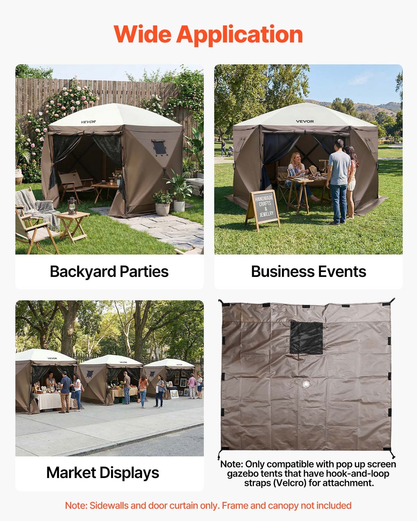 Outdoor Canopy Sidewalls 5.67 x 4.85 ft Waterproof Sunblock with Zippered Door & Windows