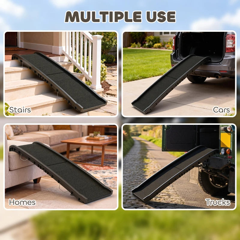 Foldable Dog Ramp for Vehicles and Beds - Gentle Slope, Non-Slip Surface, Black
