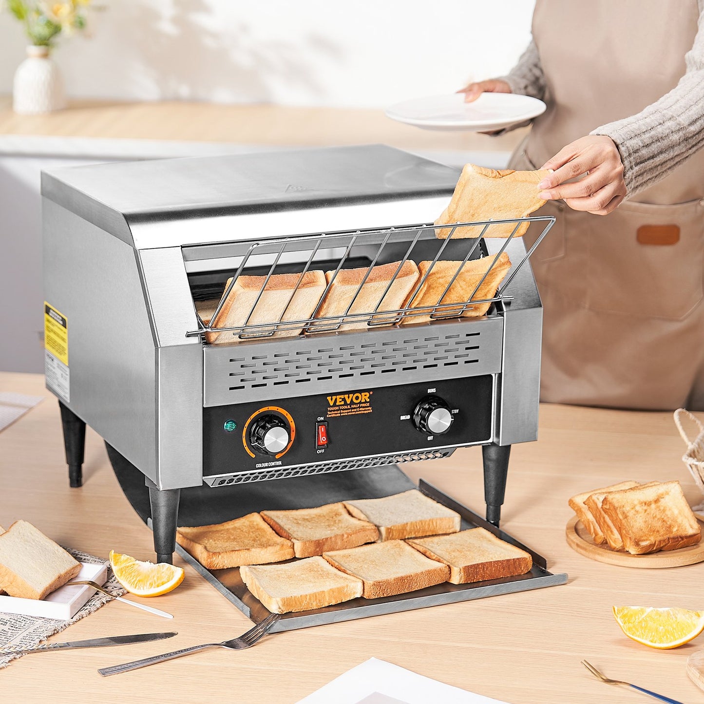 Commercial Conveyor Toaster 450 Slices/Hour Stainless Steel Restaurant Oven - Silver