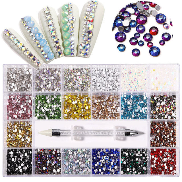 Nail Art Drill Kit with Glass Diamond Organizer Box