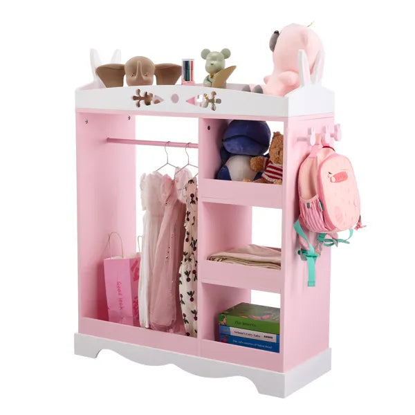 Pink MDF + Particleboard Children's Wardrobe With 1 Mirror, 3