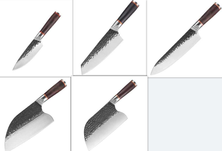 Stainless Steel Forged Hammer Pattern Kitchen Knife Set