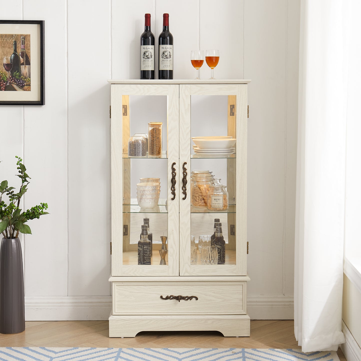 Lighted Glass Curio Cabinet with Adjustable Shelves - White