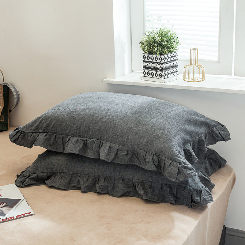 Full Cotton Pillowcase with Flounce - Washed Cotton, Single Size, Multiple Styles