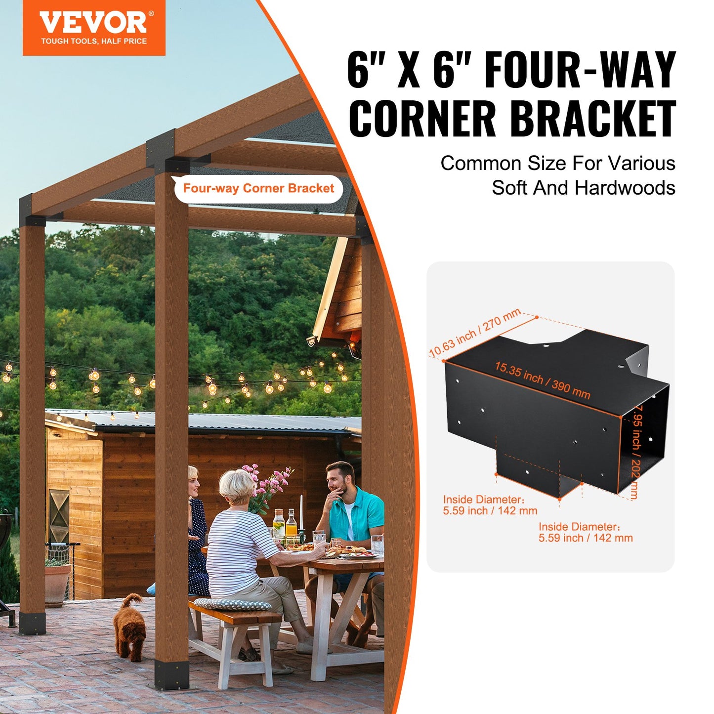 6"x6" Pergola Bracket Kit - Heavy Duty Corner Brackets, 2pcs