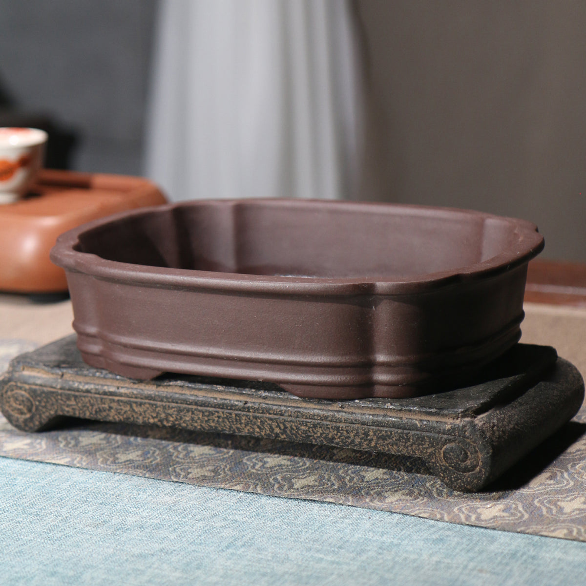 Rectangular Ceramic Flower Pot for Bonsai and Desktop Plants - Purple Sand Finish