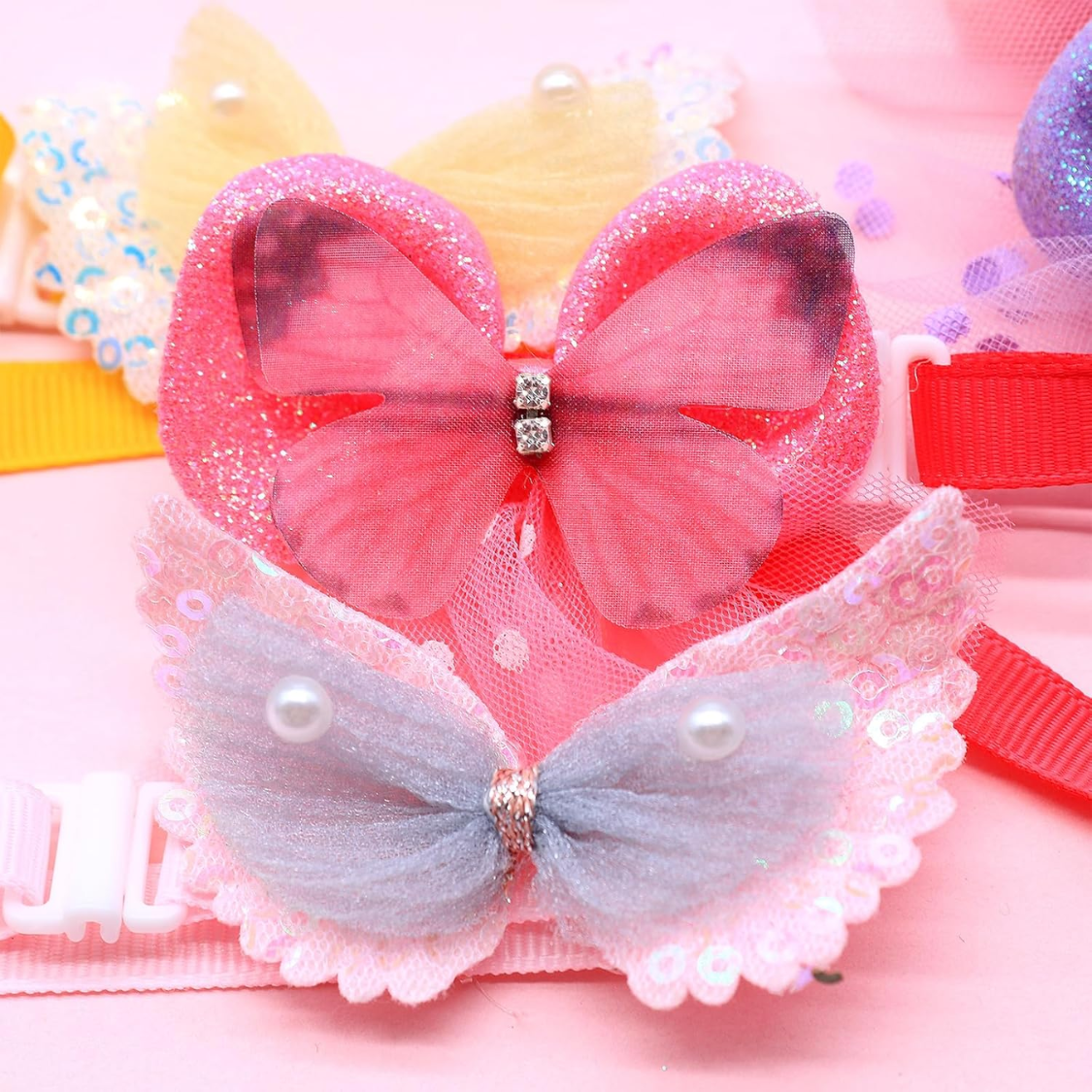 20Pcs Pet Bow Collars Set for Small Dogs & Cats - Multicolor Grooming Accessories