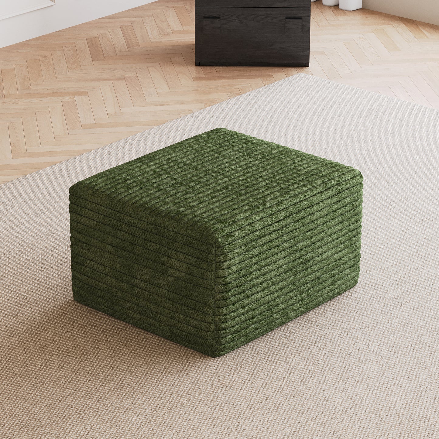 Plush Corduroy Sofa Ottoman - Green, No Assembly Required