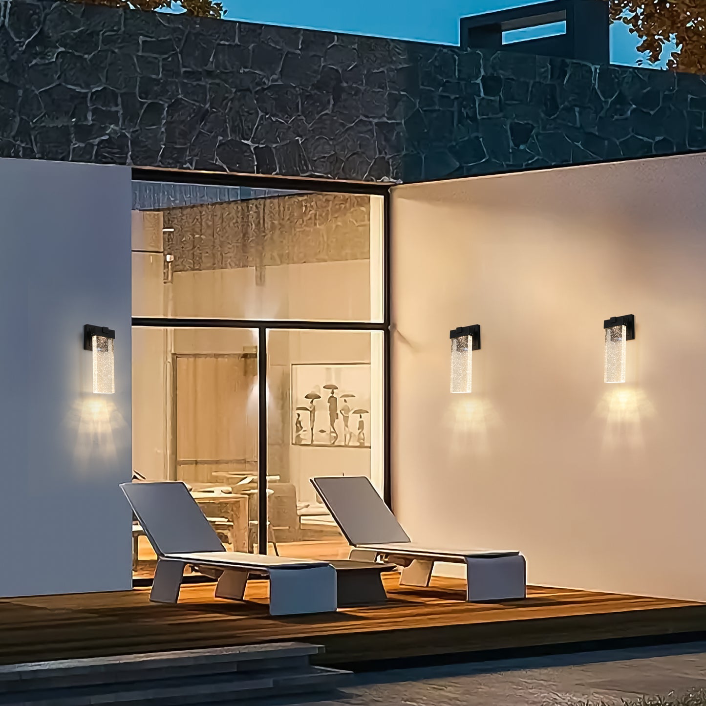 Outdoor Wall Light Fixture - 2-Pack Weatherproof LED Sconce with Light Sensor