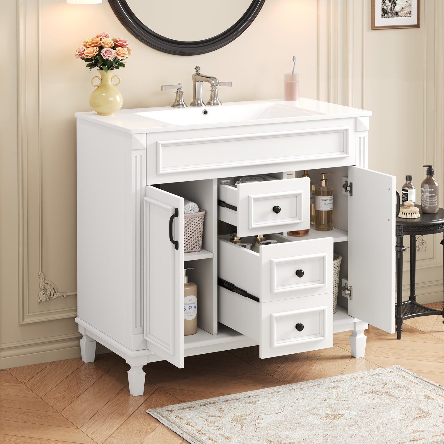 36-Inch Modern Bathroom Vanity with Sink & Storage Cabinet - White