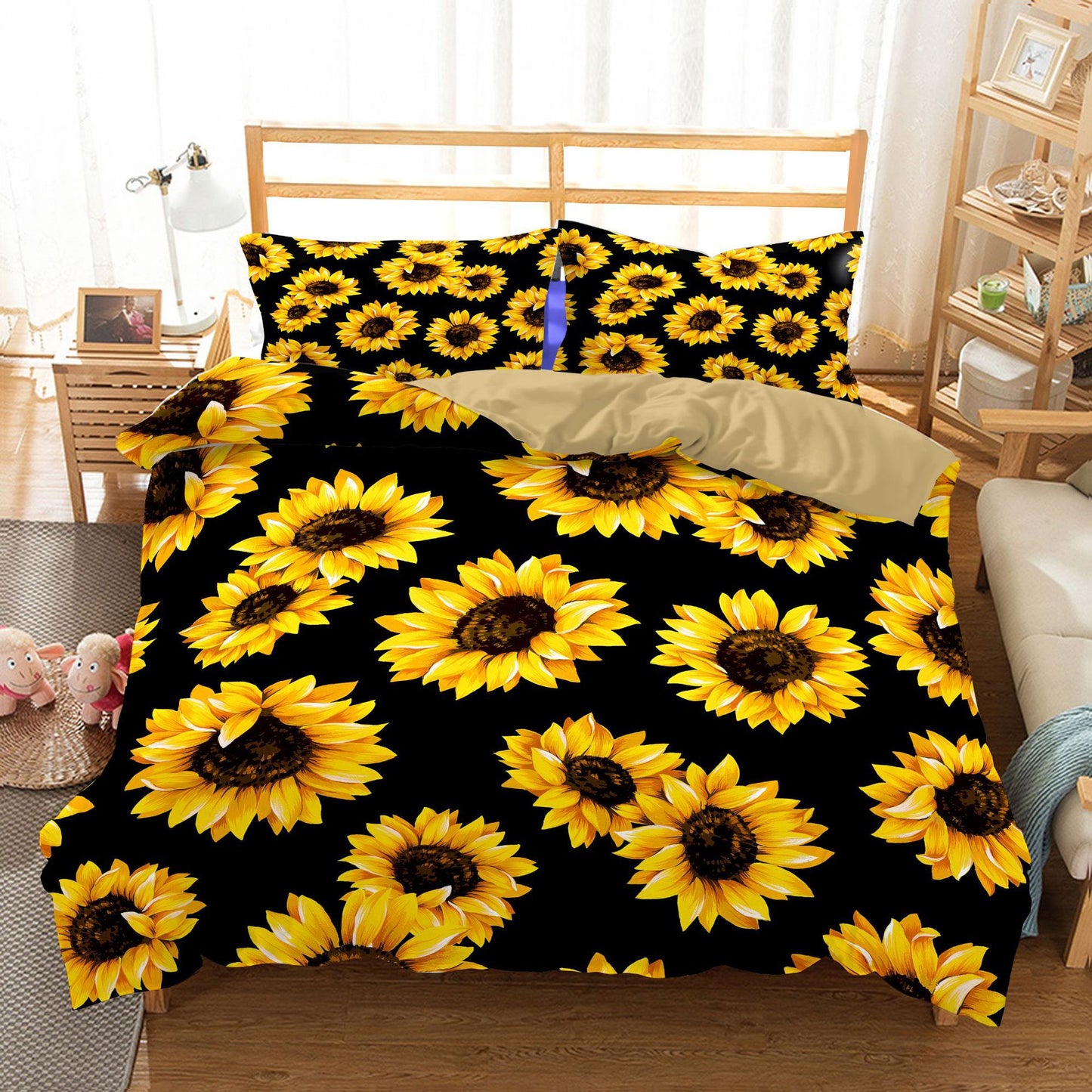 Three-Piece Sunflower Quilt Cover Set - 200x230cm Bedding Home Textile