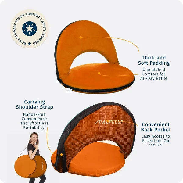 Reclining Stadium Seat - Waterproof 6-Position Comfort - Orange