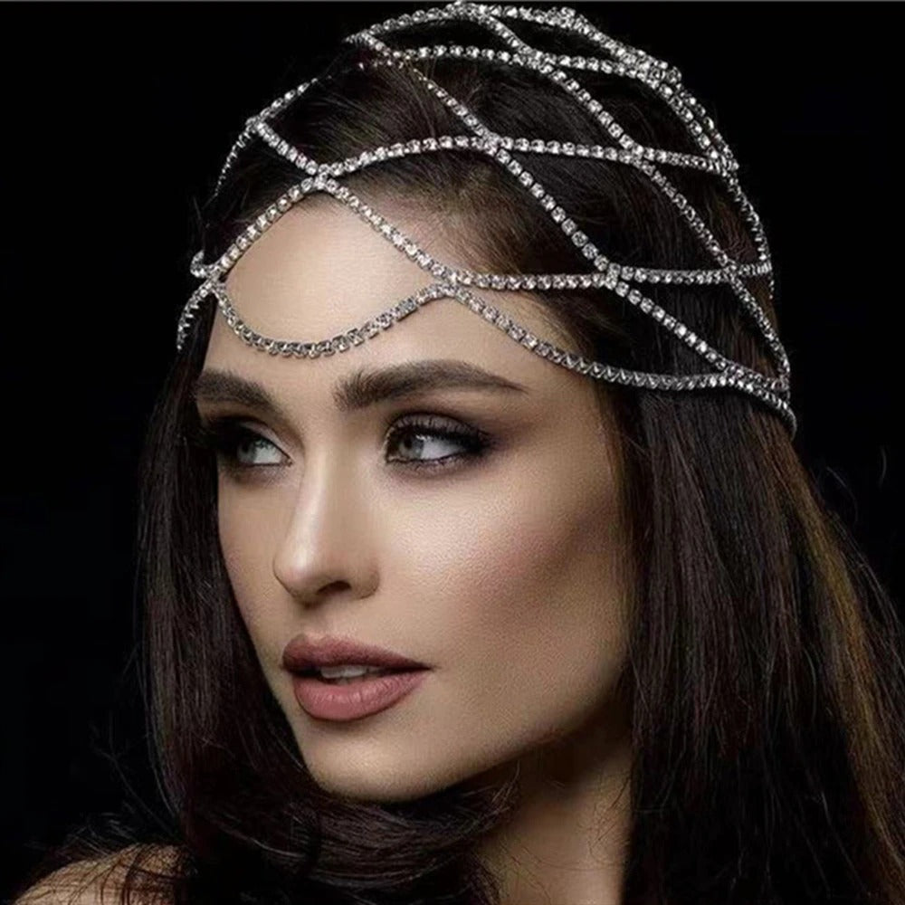 Rhinestone Butterfly Headdress with Mesh Fringe