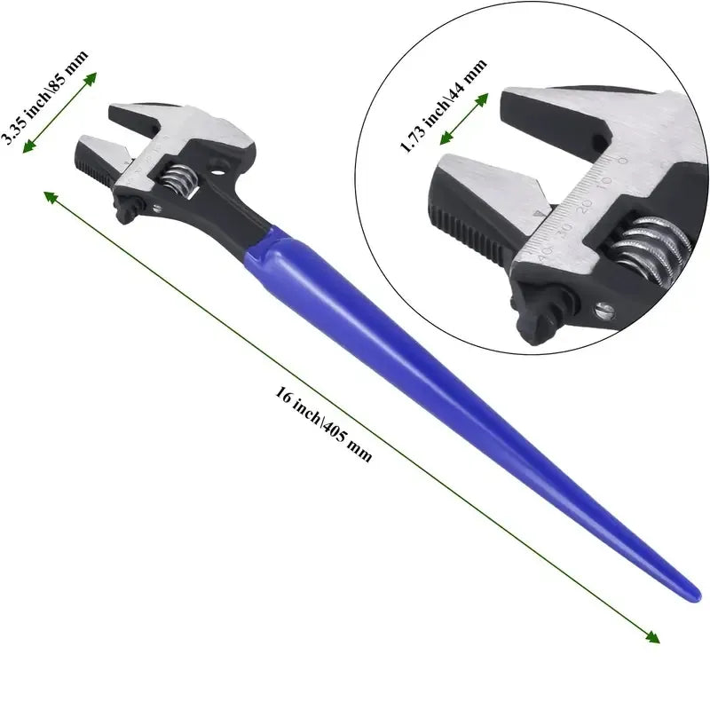 16-Inch Adjustable Wrench with Dual Head & Hammer Function - Heavy Duty Industrial Hand Tool