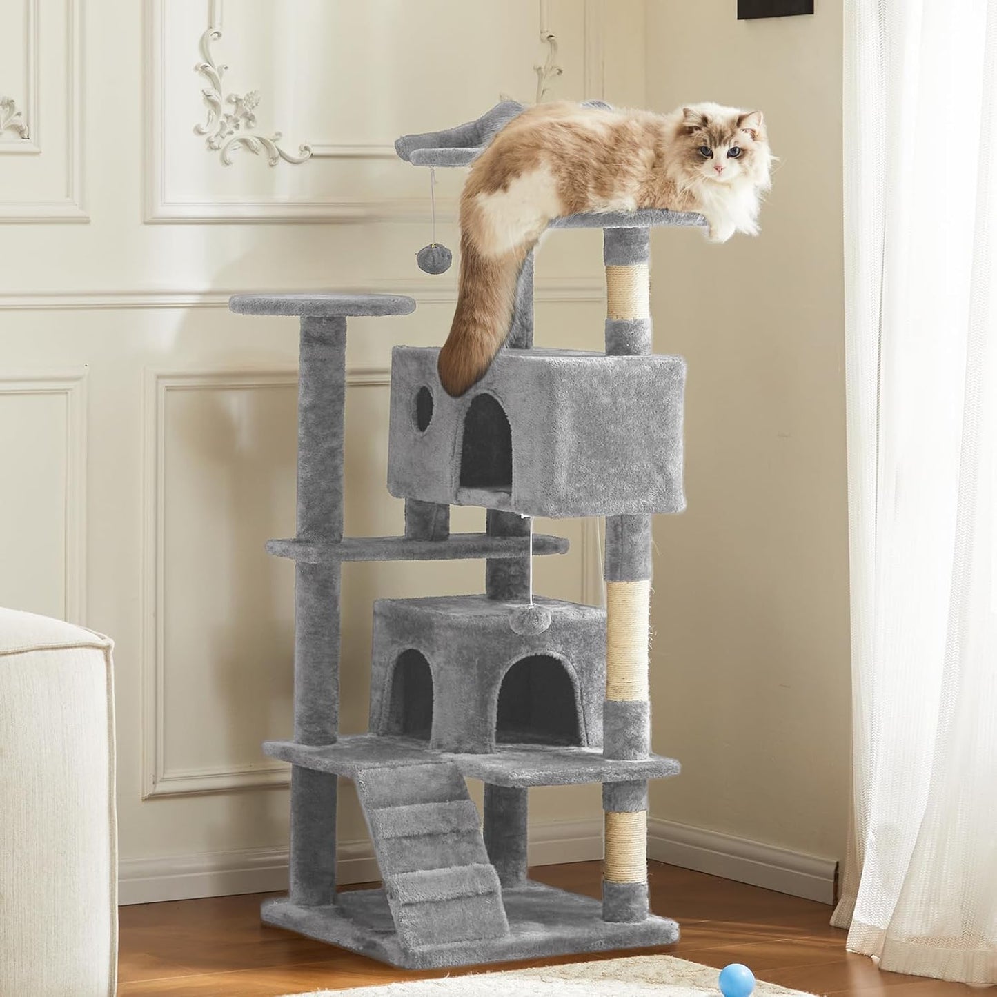 Multi-Level Cat Tree Tower with Sisal Posts, Plush Toys, and Play Areas