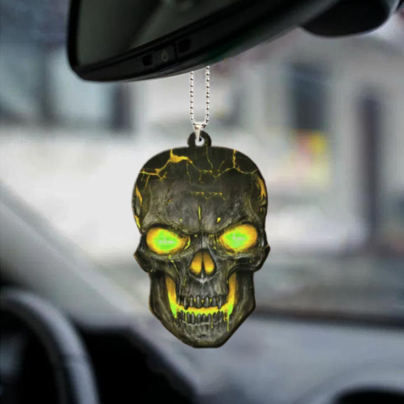 Halloween Skull Car Pendant Acrylic Flat Ornament - Festive Vehicle Decor