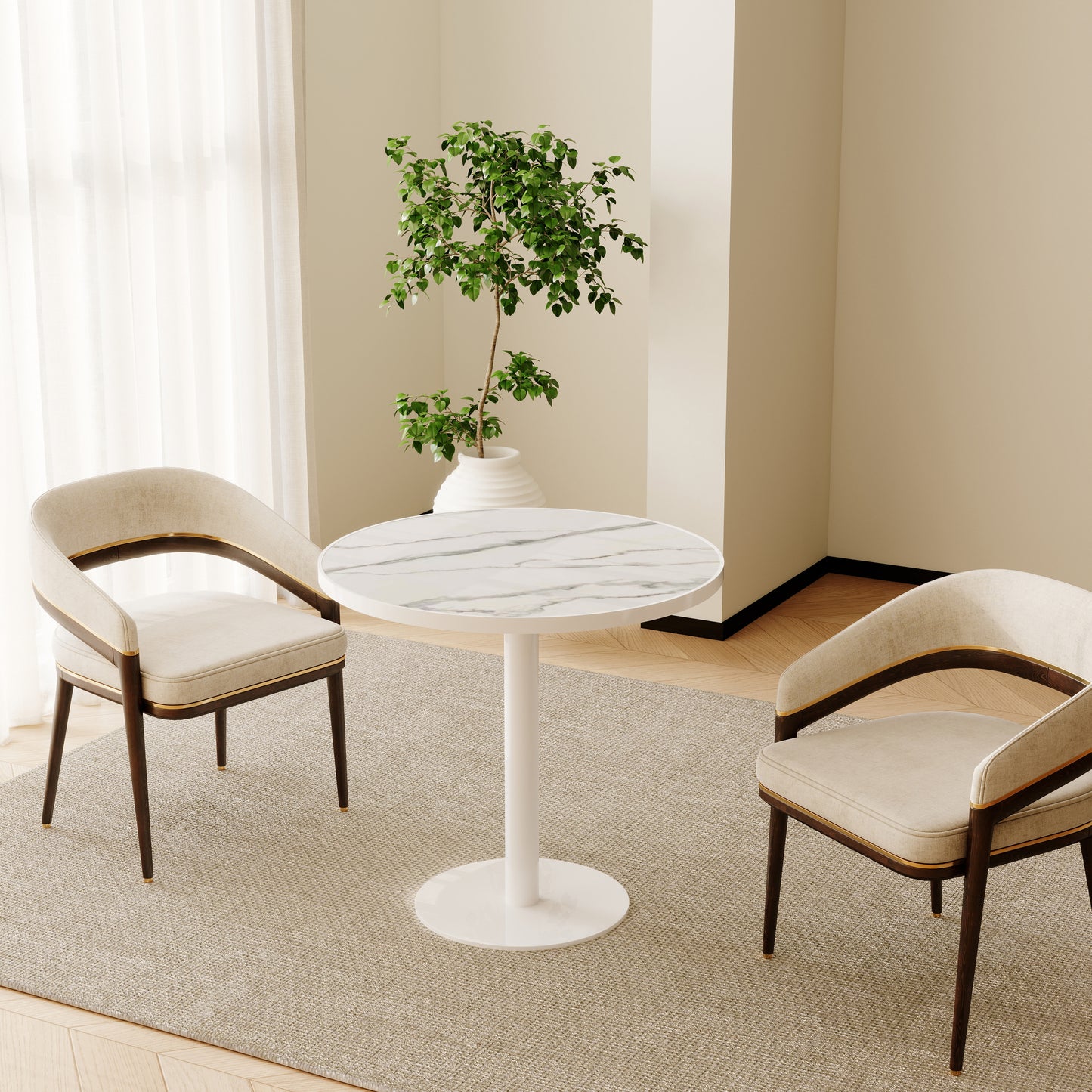 Round Modern Dinning Table 31.5 Inches Bistro Tulip With Faux Marble