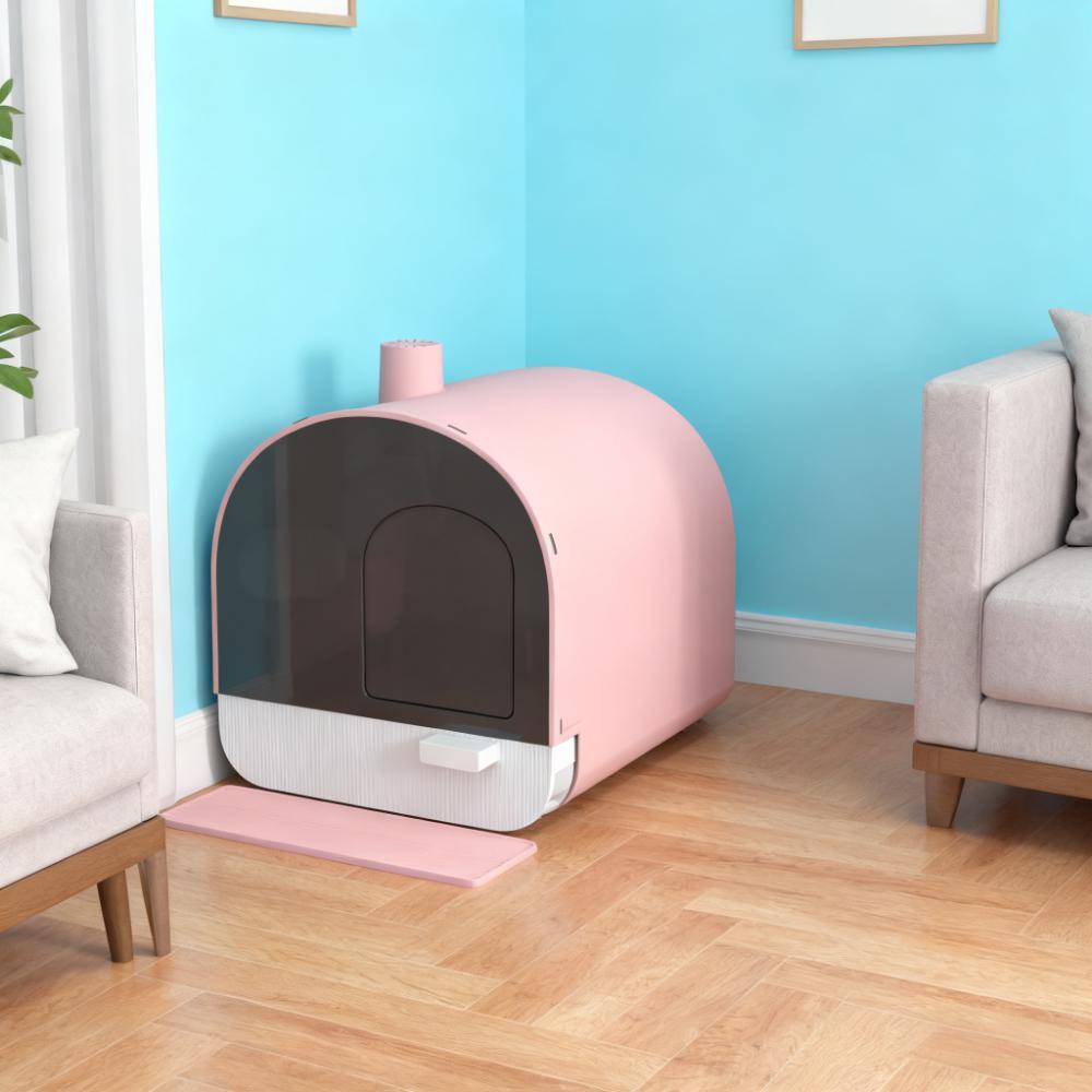 Pink Cat Litter Box with Lid, Scoop & Filter - Small Pet House & Cage