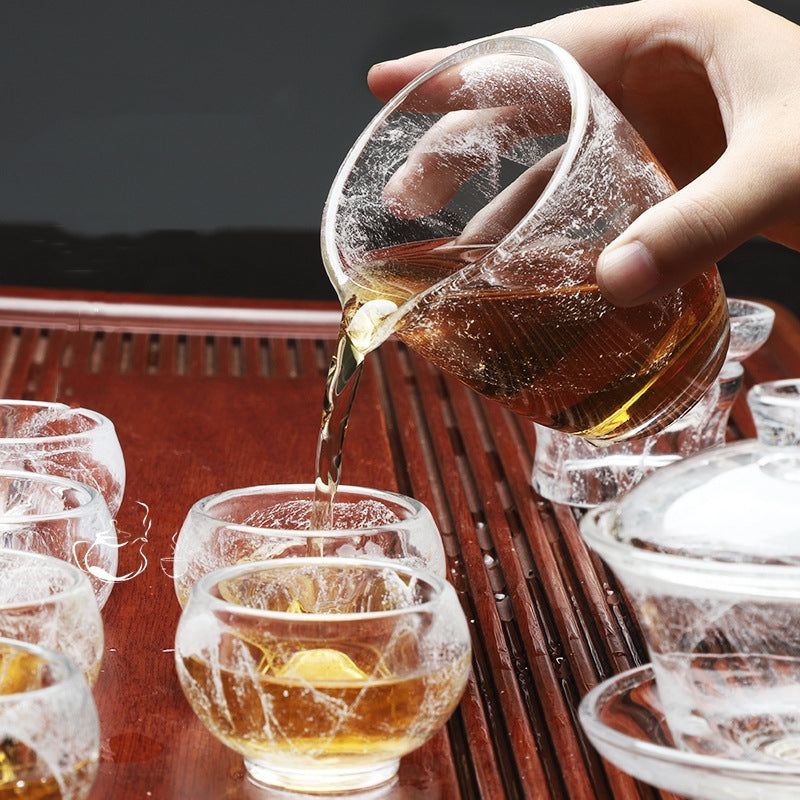 Floating Glass Tea Set with Crystal Flowers - Modern Household Drinkware