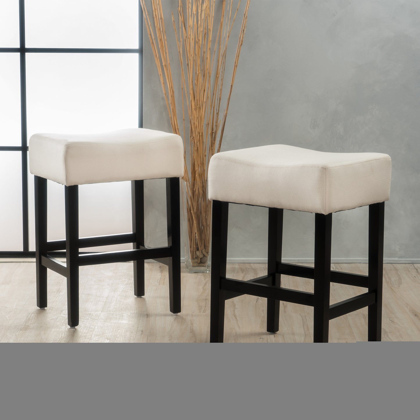 Set Of 2, 26.75 Backless Fabric Counter Height Barstool, Beige