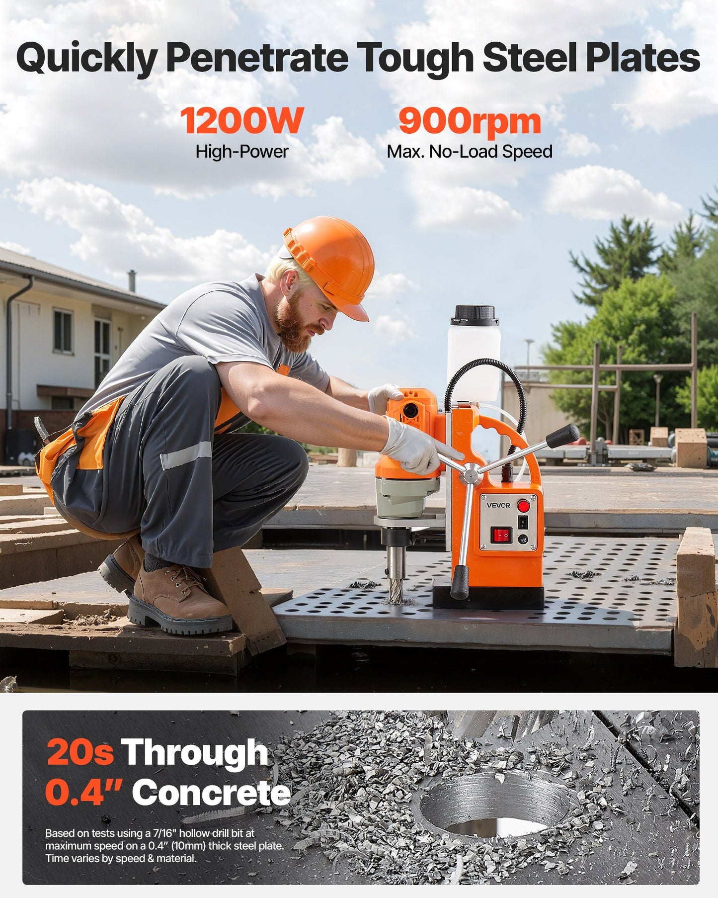 Magnetic Drill Press 1200W Power Tool with 1.5 Inch Boring Capacity - Orange