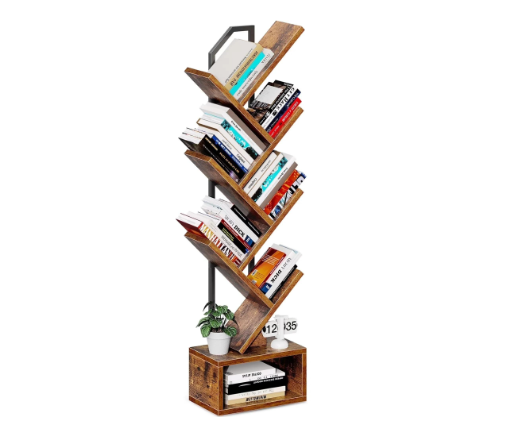 7-Layer Tree Bookshelf - Tall Wooden Bookcase for Small Spaces