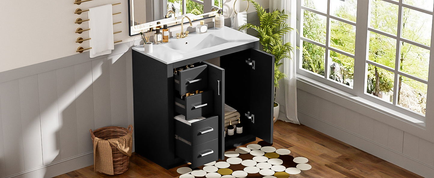 36-Inch Black Bathroom Vanity with Ceramic Sink & Soft-Close Drawers