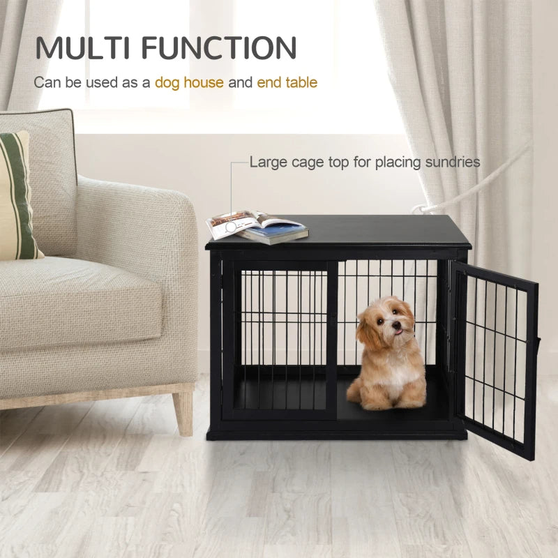 Small Dog Cage End Table with Lockable Doors - Indoor Pet House & Kennel