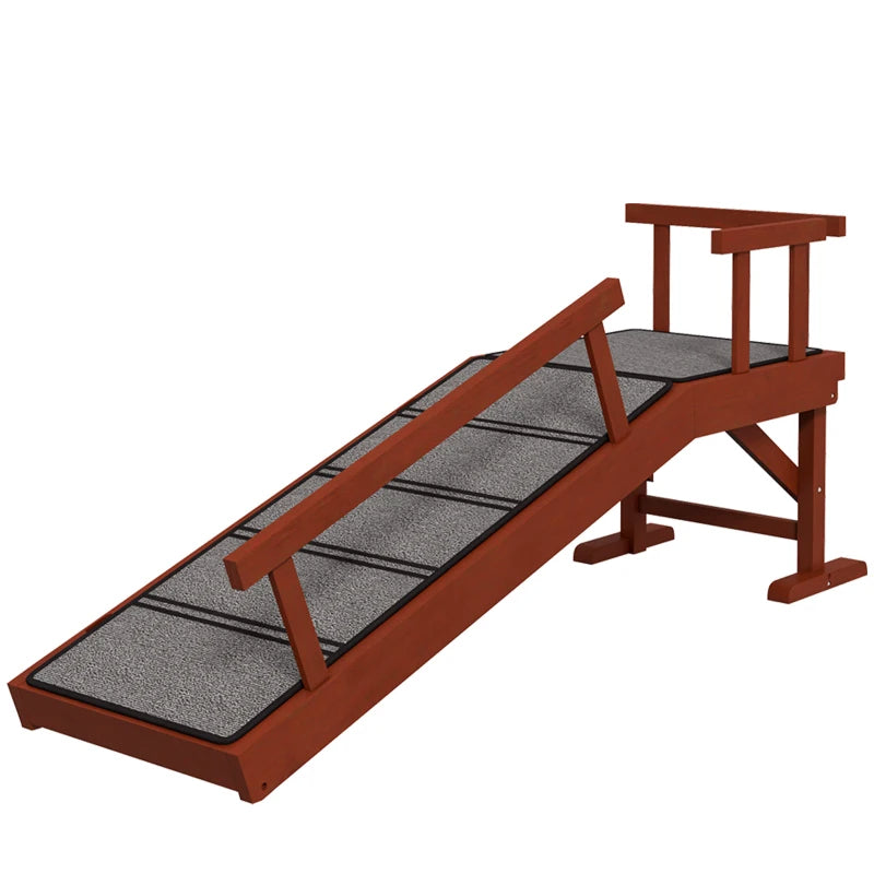 Wooden Dog Ramp with Removable Guardrails - Non-Slip Surface, Brown & Gray