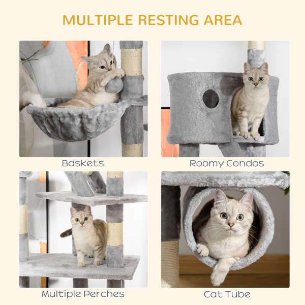 Adjustable Wooden Cat Tree Tower with Condos, Hammocks & Toys