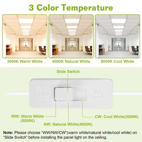 72W LED Panel Light 2x2FT Flat Ceiling Light with 3 CCT, 3800LM, Recessed Troffer