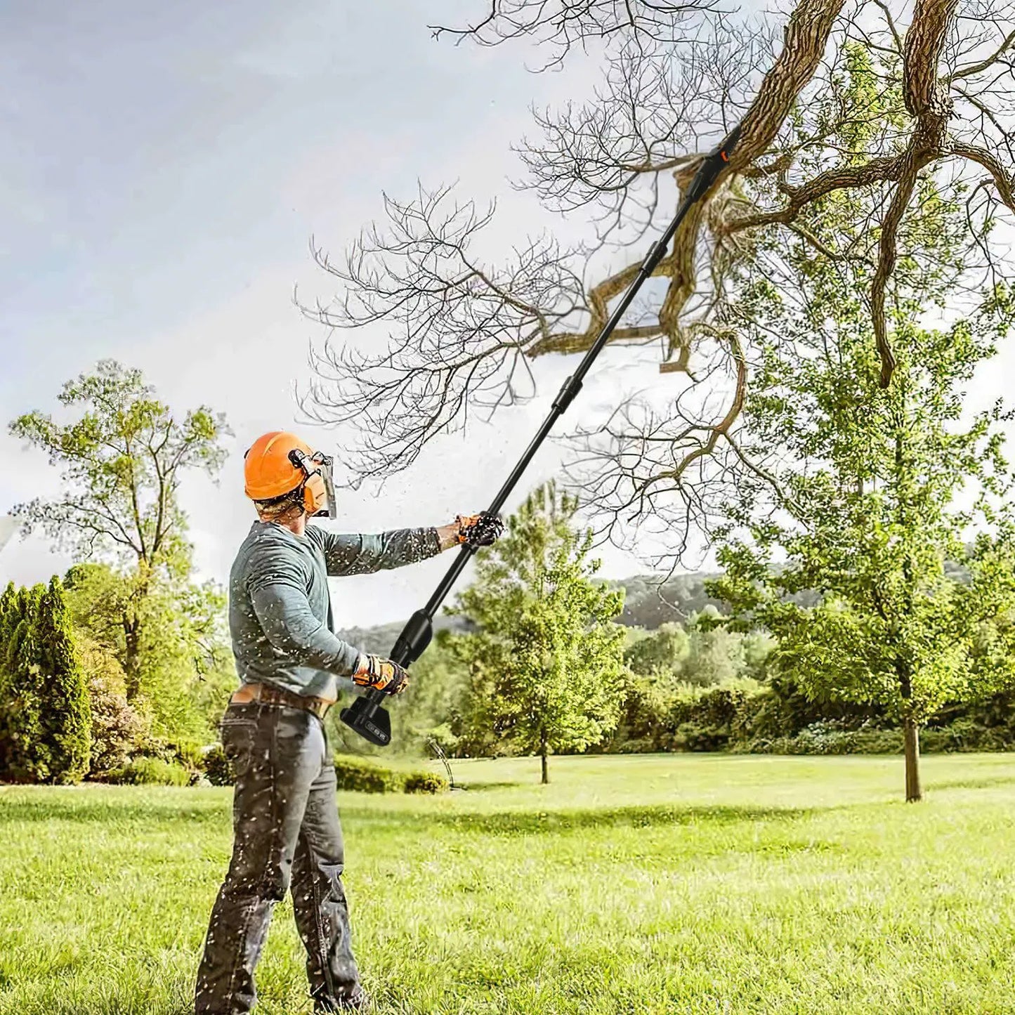 Cordless Pole Saw 7.4Ft Extendable Chainsaw with 2 Batteries for Tree Trimming