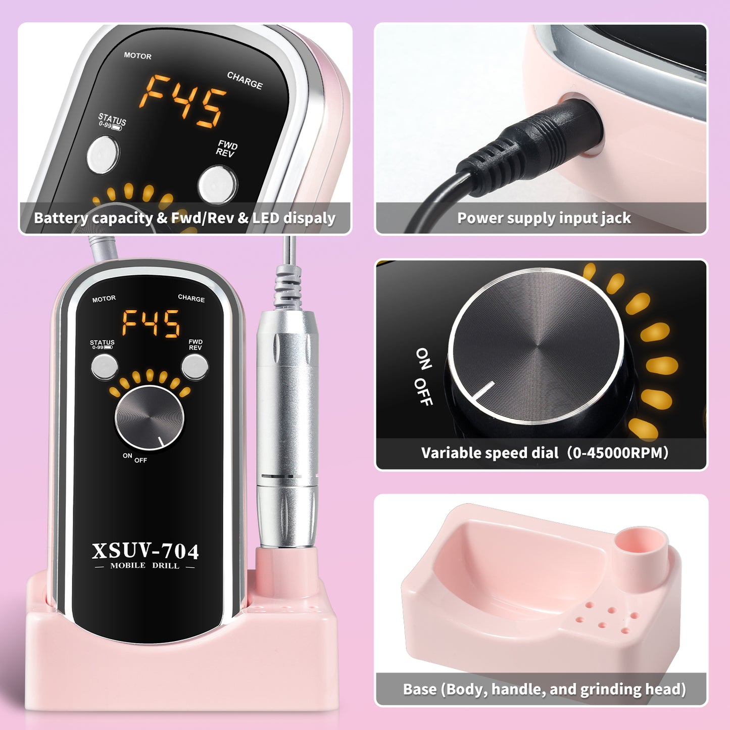 Professional Rechargeable Electric Nail Drill, 40000 RPM Portable Nail File