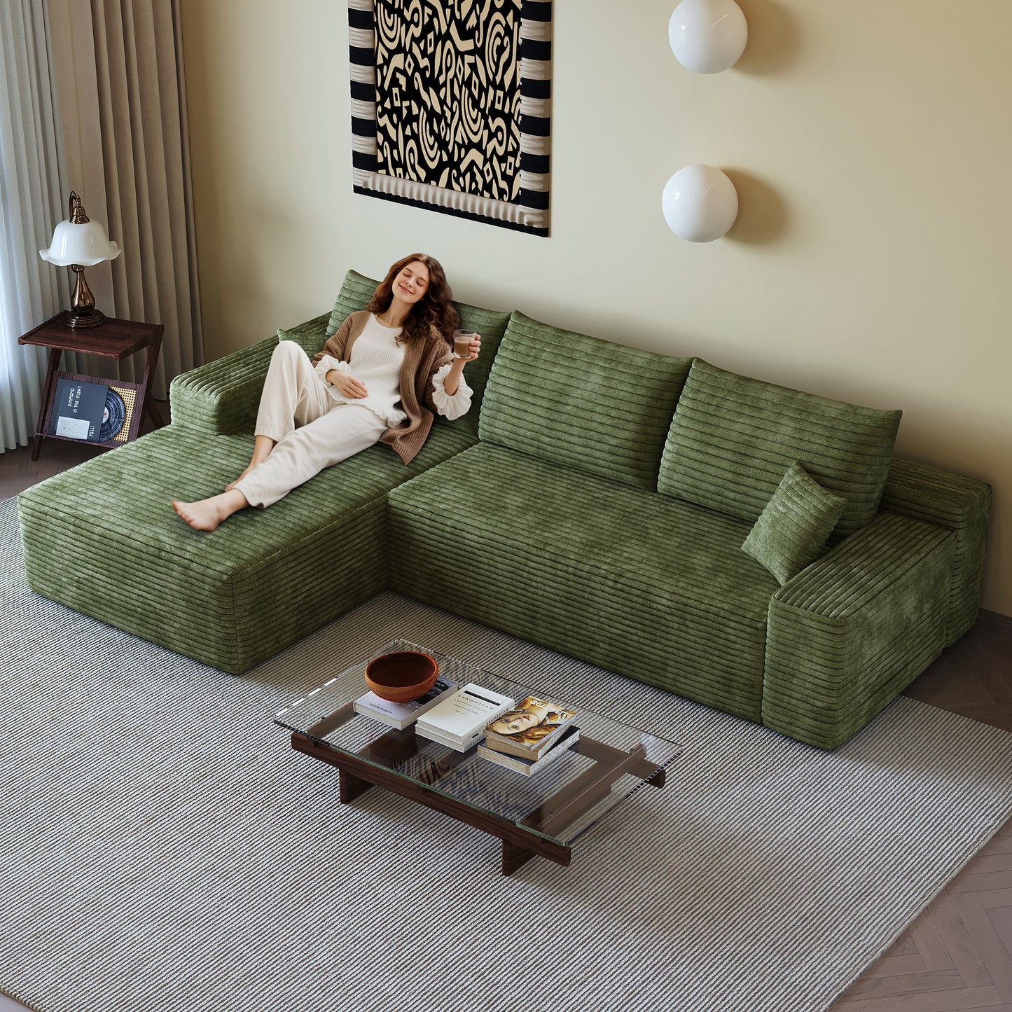 107" Cloud Sectional Couch with L-Shape Chaise - Green