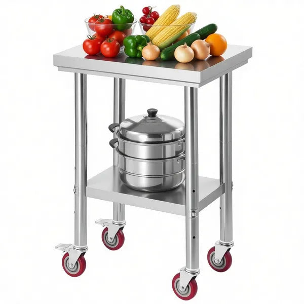 Sleek - 1 X Metal Work Table With Adjustable Height And Shelf For