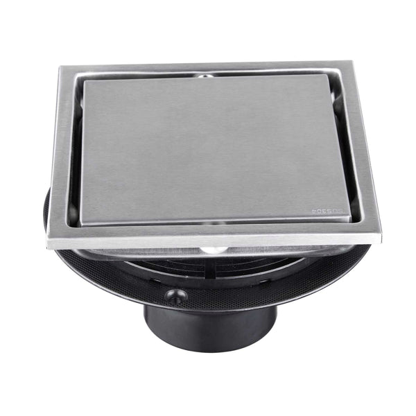 Square Shower Drain with 2-in-1 Flat & Tile Insert Cover - 304 Stainless Steel, Brushed Nickel