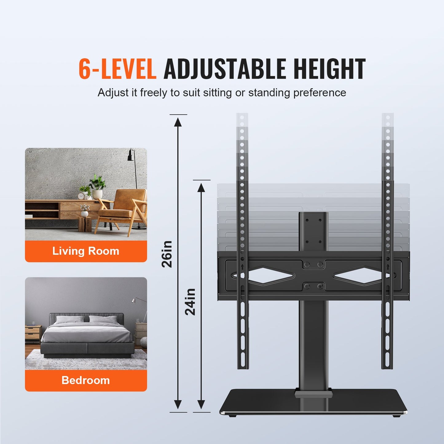 Swivel TV Stand for 32-55 Inch TVs - Height Adjustable with Glass Base