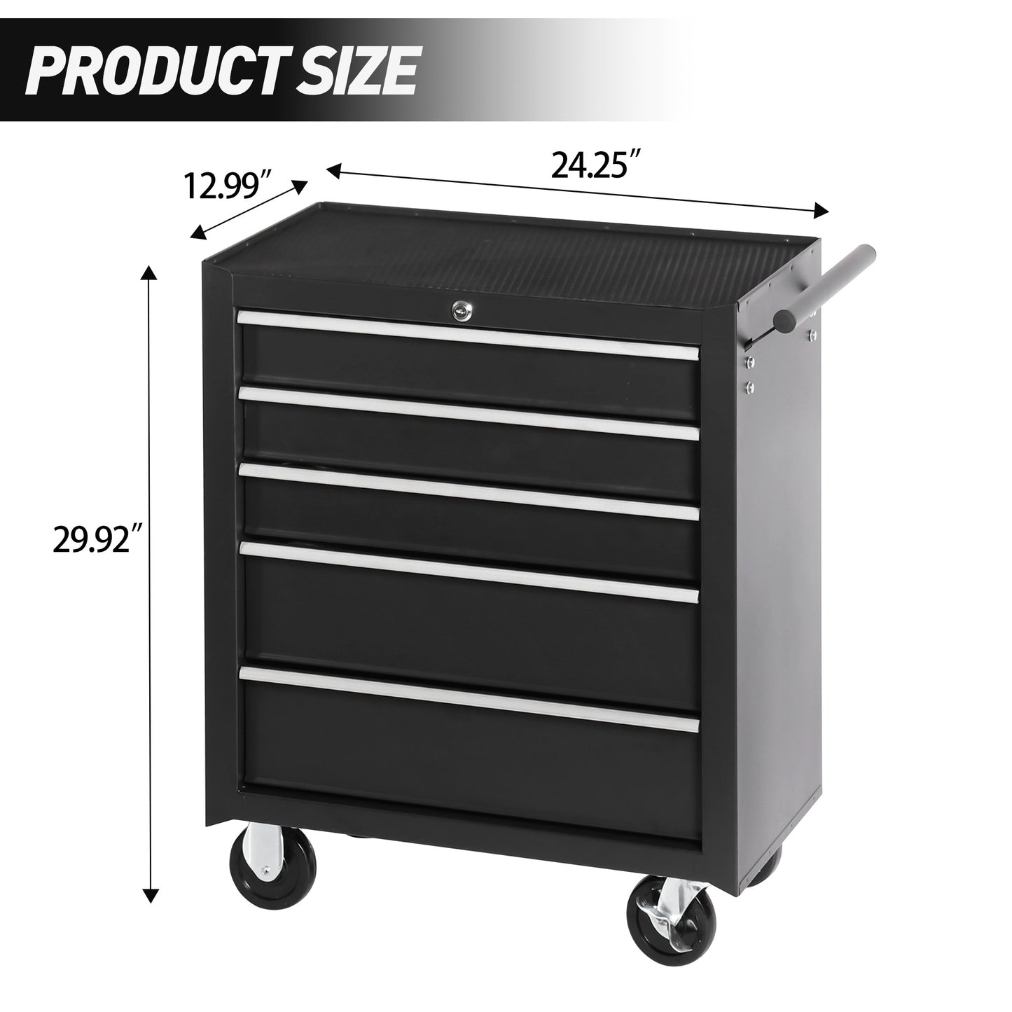5-Drawer Rolling Tool Chest W Lock & Key, Storage Cabinet With