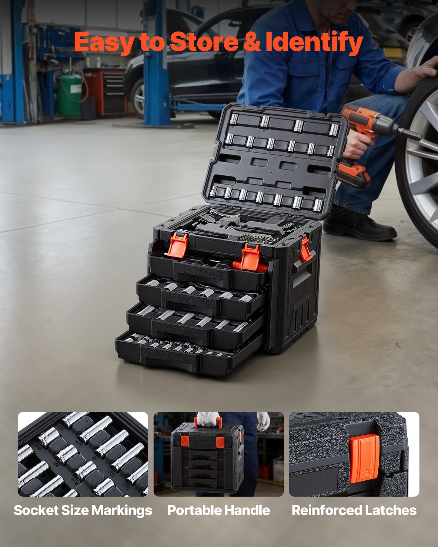 230-Piece Mechanic Tool Set with SAE & Metric Sockets, Wrenches & Storage Case