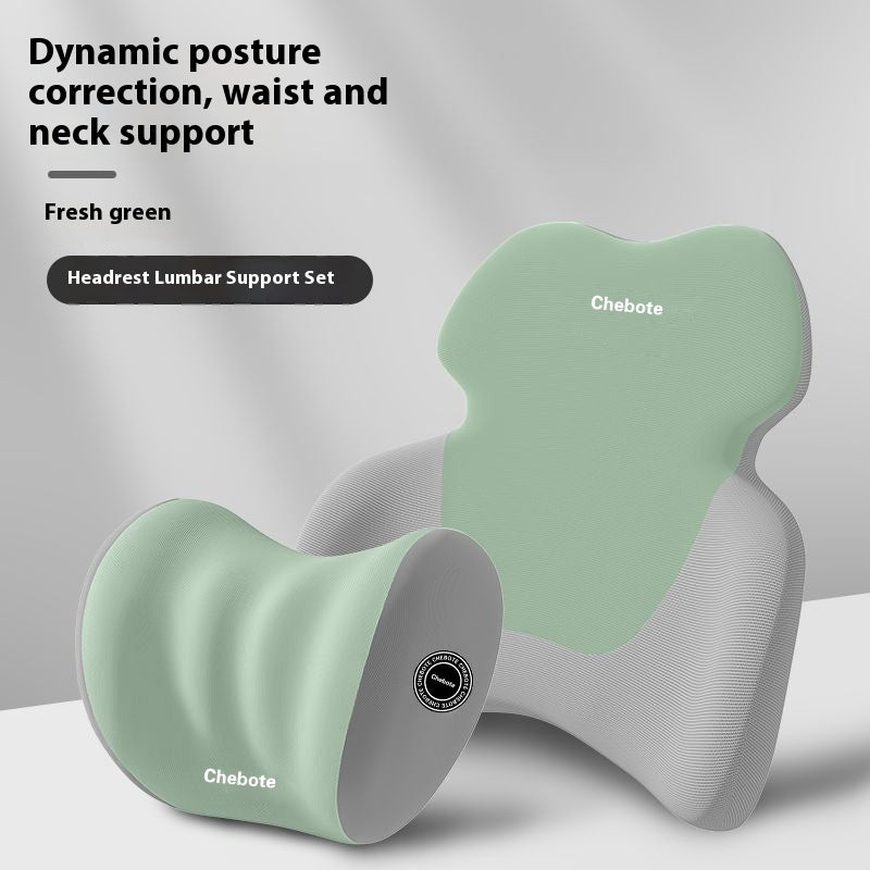 Adjustable Memory Foam Headrest & Waist Support Pillow Set for Car Seat Comfort