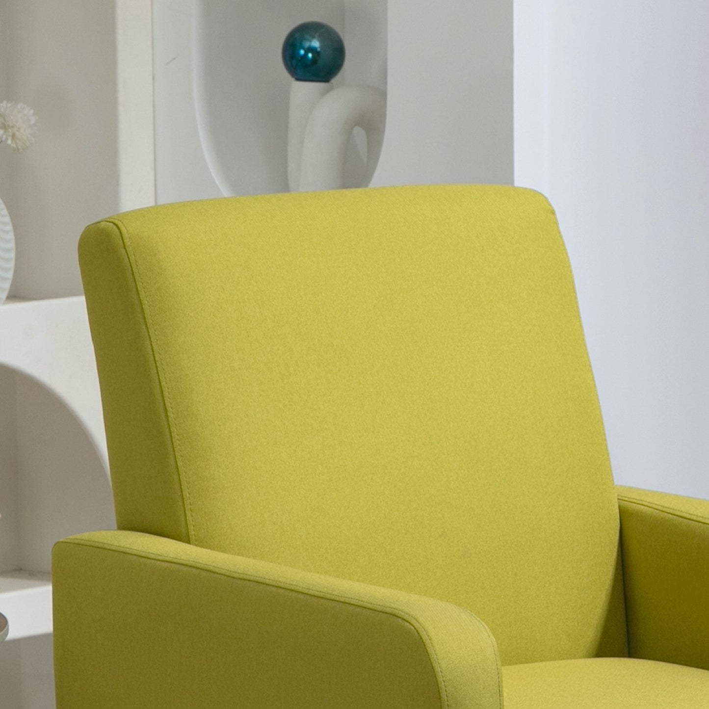 Faux Linen Upholstered Accent Chair, Modern Armchair With Solid Wood