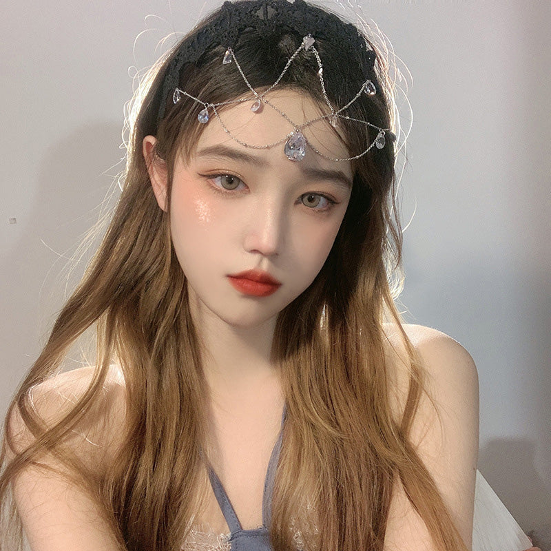 Gem Hair Clip with Artificial Stones - Black Lace