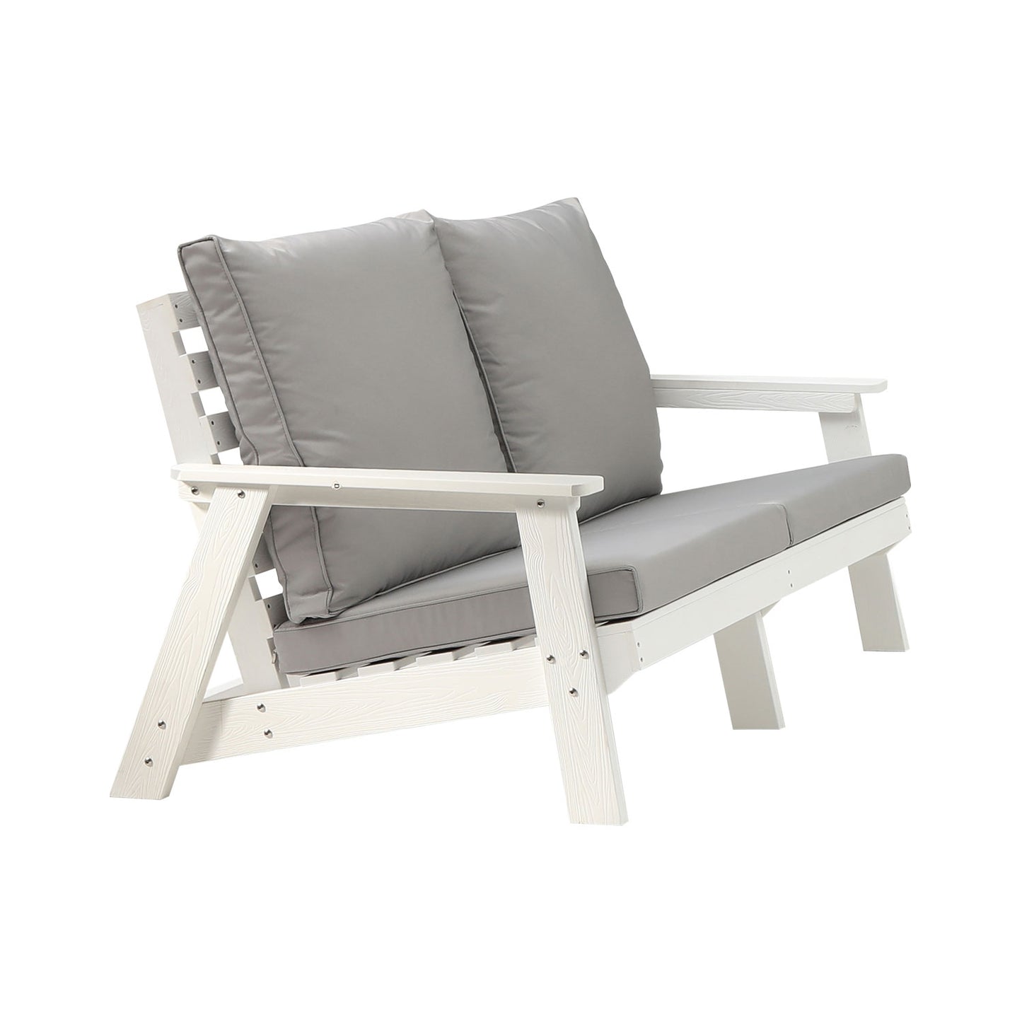 Wood Grain Loveseat Sofa with Cushion - Outdoor Seating