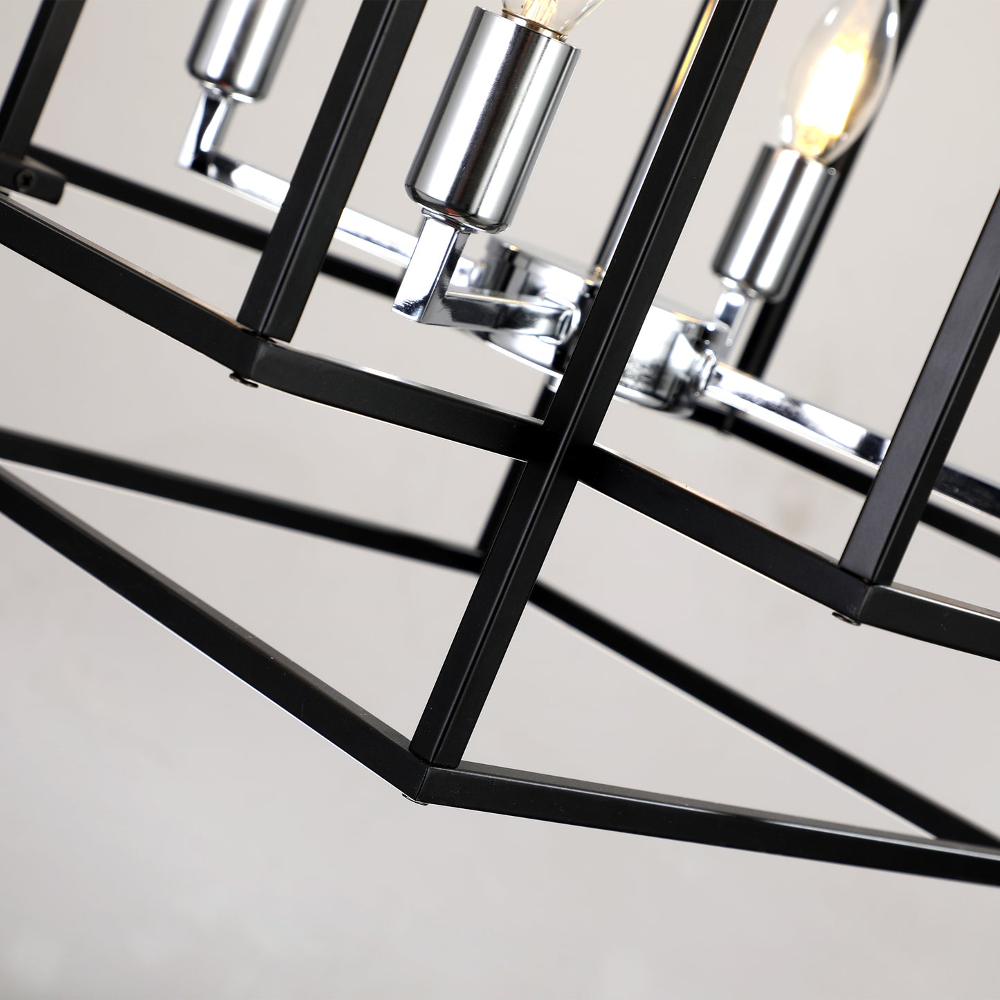 Modern 8-Light Black & Chrome Pendant Chandelier - Adjustable