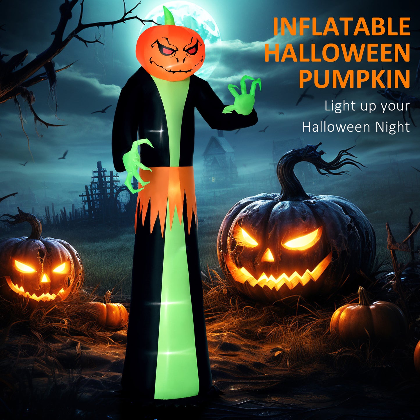 Halloween Inflatable Pumpkin Ghost Yard Decoration - 9 Feet Tall