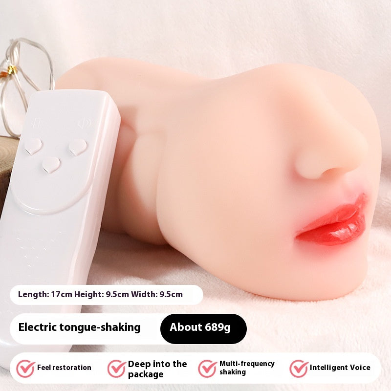 Adult Male Masturbator Toy with Electric Tongue Vibration - Reverse Mold